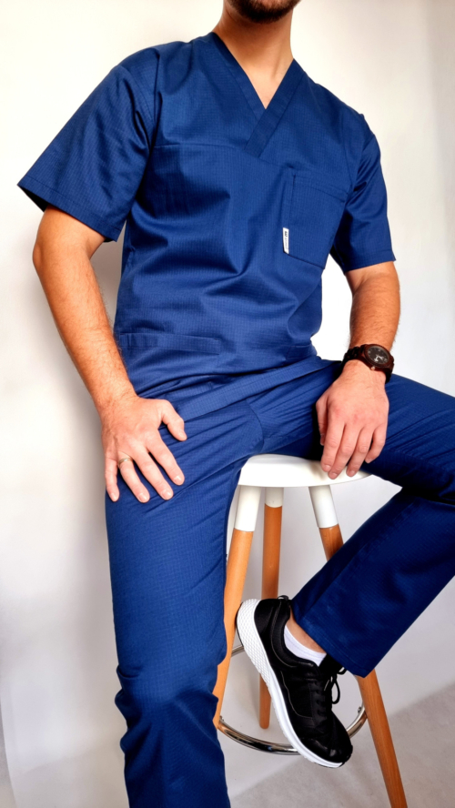 Bluza medyczna męska v-neck SUPER ODDYCHAJĄCA kolor granat nitka węglowa EFIMED