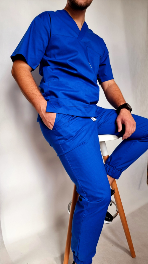 Bluza medyczna męska v-neck SUPER ODDYCHAJĄCA kolor szafir nitka węglowa EFIMED