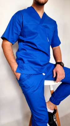 Bluza medyczna męska v-neck SUPER ODDYCHAJĄCA kolor szafir nitka węglowa EFIMED
