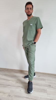 Spodnie medyczne męskie joggery kolor DARK FOREST WISKOZA EXTRA PREMIUM