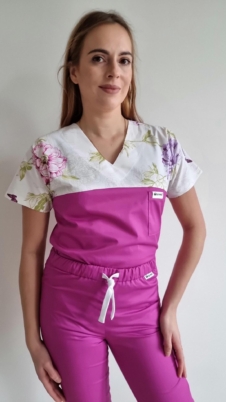 Bluza medyczna damska wstawka różany ogród kolor magenta SNC EFIMED