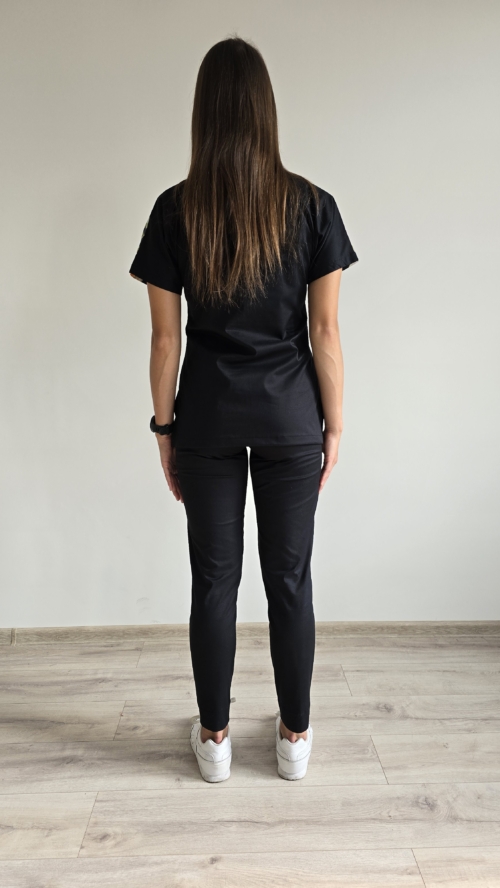 Bluza medyczna damska wstawka POLNE KWIATY kolor CZARNY SNC EFIMED