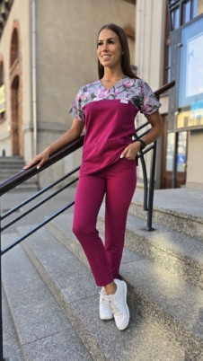 Komplet medyczny damski SCRUBS Bluza wstawka MAGNOLIE + cygaretki z kieszeniami kolor VIVA MAGENTA BASIC EFIMED