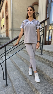 Komplet medyczny damski SCRUBS Bluza wstawka maki popiel + cygaretki z kieszeniami kolor FOG GREY BASIC EFIMED