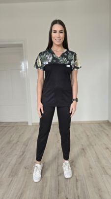 Komplet medyczny damski SCRUBS Bluza eucaliptus w czerni + cygaretki z kieszeniami kolor czarne SNC EFIMED
